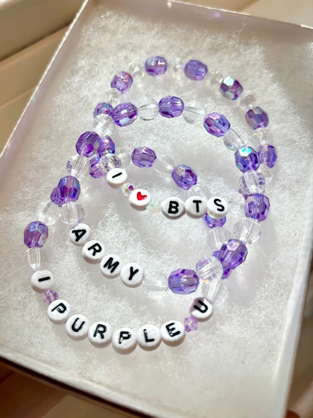Purple Beaded Charm Bracelet Set - I ♥ BTS / ARMY / I ♥ PURPLE